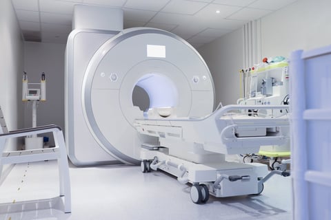 Nuclear magnetic resonance imaging laboratory with white sterile walls