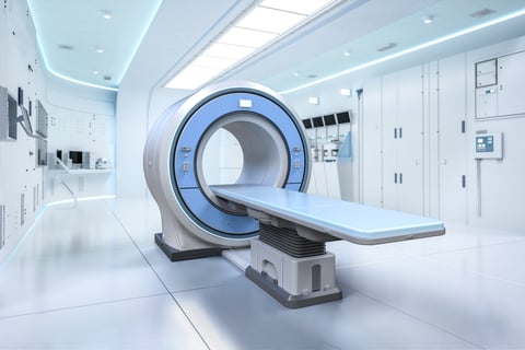 Hospital radiology room with X-ray machine